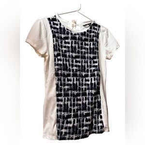 DFY Simply Vera Wang Blouse women‎ Size Small shirt short sleeve white blue